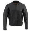 Milwaukee Leather LKM1785 Mens Black Leather Scooter Style Motorcycle Jacket w/ Side Stretch and Reflective Piping