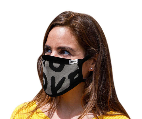 Air Soul MP7923FM USA Made 'Love' Grey and Black Protective Face Mask with Optional Filter Pocket