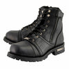 Milwaukee Leather MBM9000 Men's Black Lace-Up Motorcycle Riding Leather Boots with Side Zipper Entry