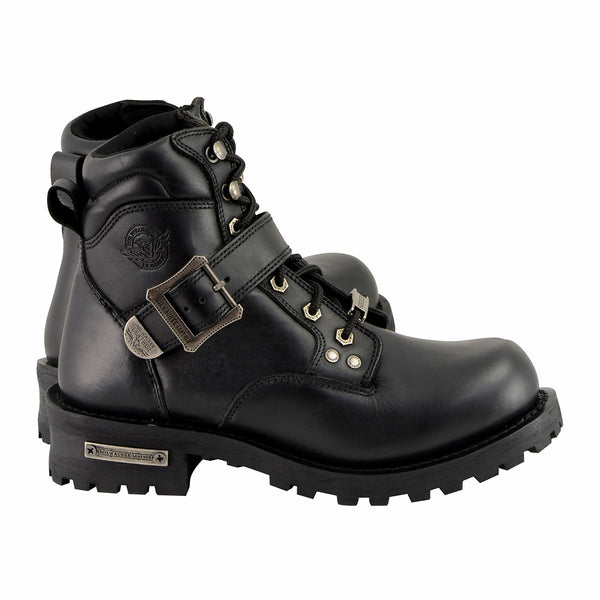 Milwaukee Leather MBM9010 Men's Black Lace-Up 6-inch Engineer Boots with Side Buckle