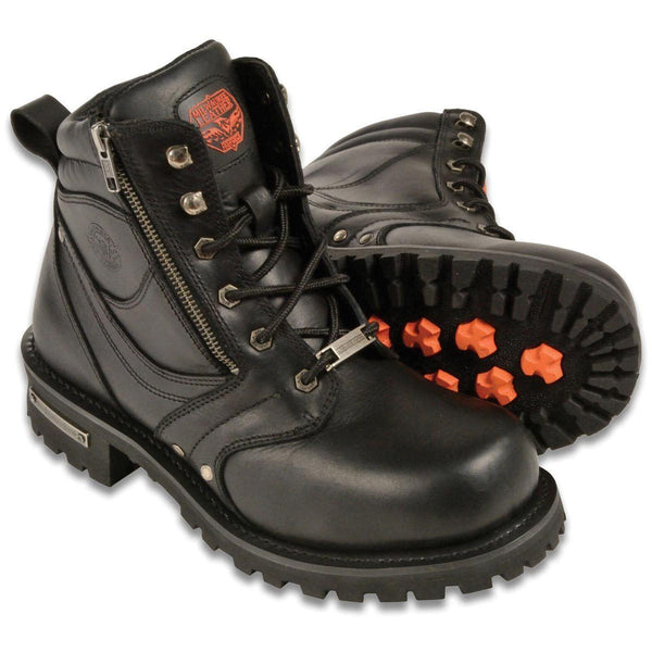 Milwaukee Leather MBM9050 Mens Wide Width Black 6 inch Lace-Up Boots with Zipper Closure
