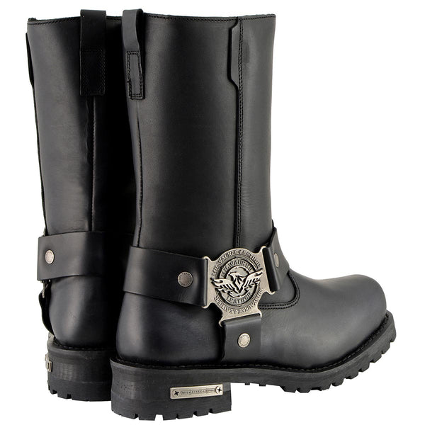 Milwaukee Leather MBM9060W Men's Black 'Wide-Width' 11-inch Classic Harness Square Toe Boots