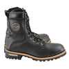 Milwaukee Leather MBM9095W Men's Classic Black ‘Wide Width’ Lace-Up Logger Boots with Side Zipper