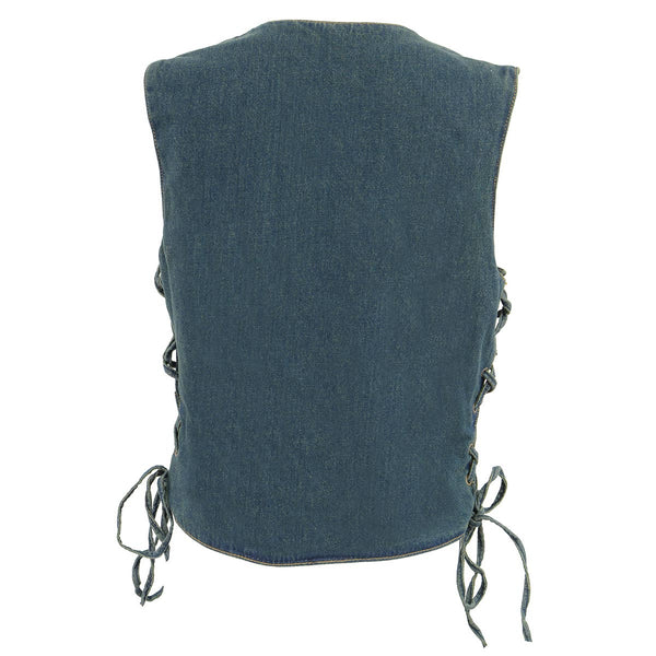 Milwaukee Leather MDL4001 Women's Blue Side Lace 4 Snap Front Denim Vest