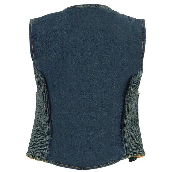 Milwaukee Leather MDL4010 Women's Blue Zipper Front Denim Vest with Side Stretch