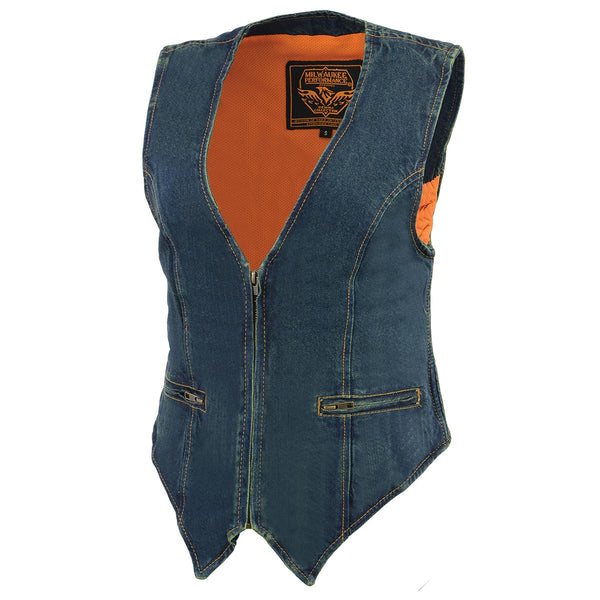 Milwaukee Leather MDL4010 Women's Blue Zipper Front Denim Vest with Side Stretch