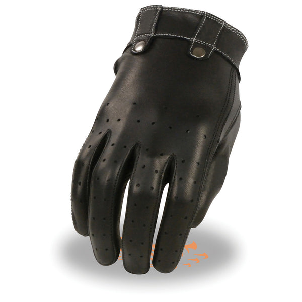 Xelement XG7710 Women's Black Leather 'Driving' Gloves with Perforated Fingers