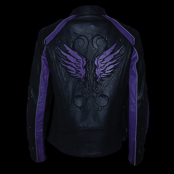 Milwaukee Leather ML1952 Women's Black and Purple Embroidered and Stud Design Scooter Jacket
