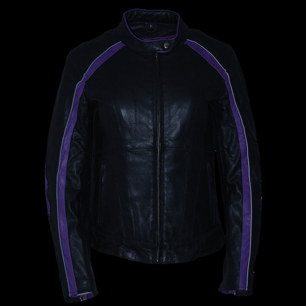 Milwaukee Leather ML1952 Women's Black and Purple Embroidered and Stud Design Scooter Jacket