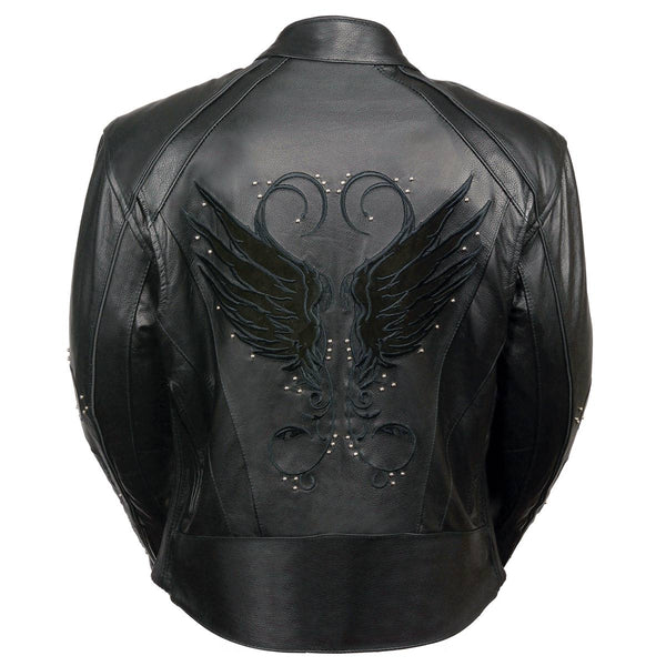 Milwaukee Leather ML1952 Women's Black 'Embroidered Wing and Stud Design' Leather Scooter Jacket