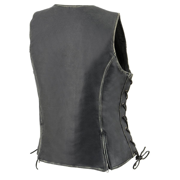 Milwaukee Leather MLL4517 Women's Black Leather Vest with Front Zipper Closure