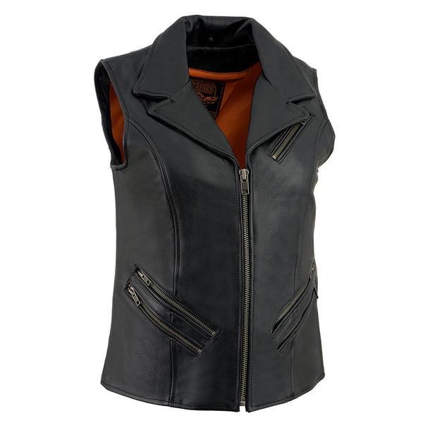 Milwaukee Leather MLL4521 Ladies Black Long Leather Vest with MC Lapel