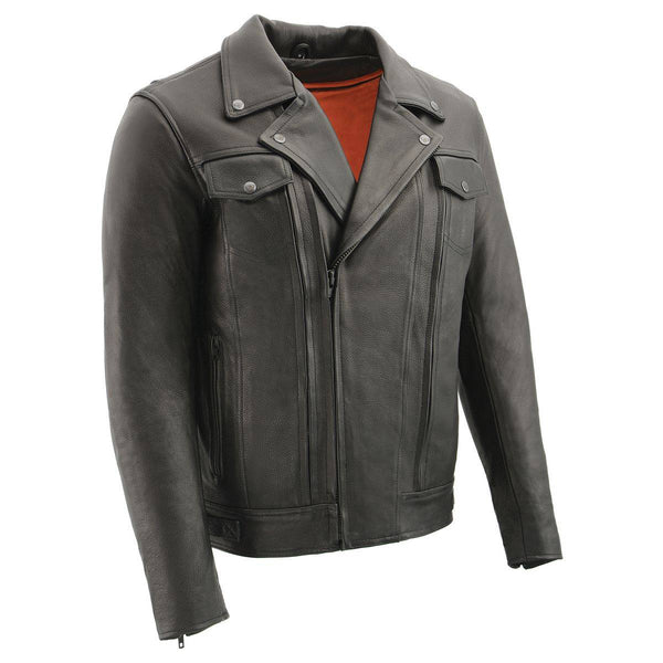 Milwaukee Leather MLM1520 Men's Pistol Pete Vented Black Leather Cruiser Jacket