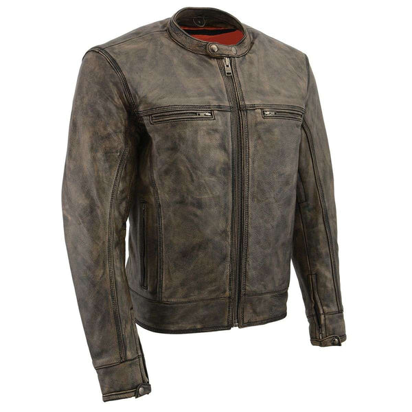 Milwaukee Leather MLM1550 Men's Vented Black-Beige Distressed Leather Scooter Style Motorcycle Jacket w/ Liner