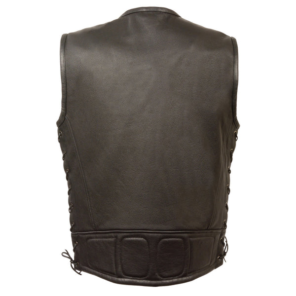Milwaukee Leather MLM3551 Men's Black Zipper Front Full Side Lace Leather Vest