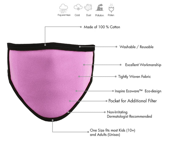 Milwaukee Leather MP7924FM Ladies 'Black and PInk' 100 % Cotton Protective Face Mask with Optional Filter Pocket