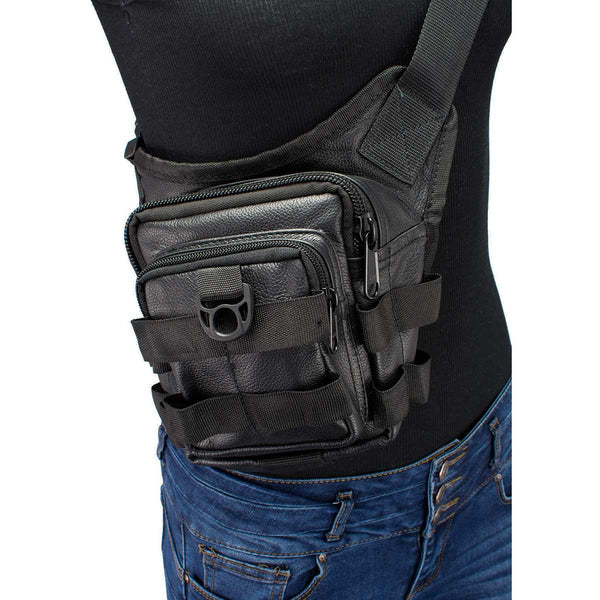 Milwaukee Leather MP8840 Black Leather Conceal and Carry Tactical Thigh Bag with Waist Belt
