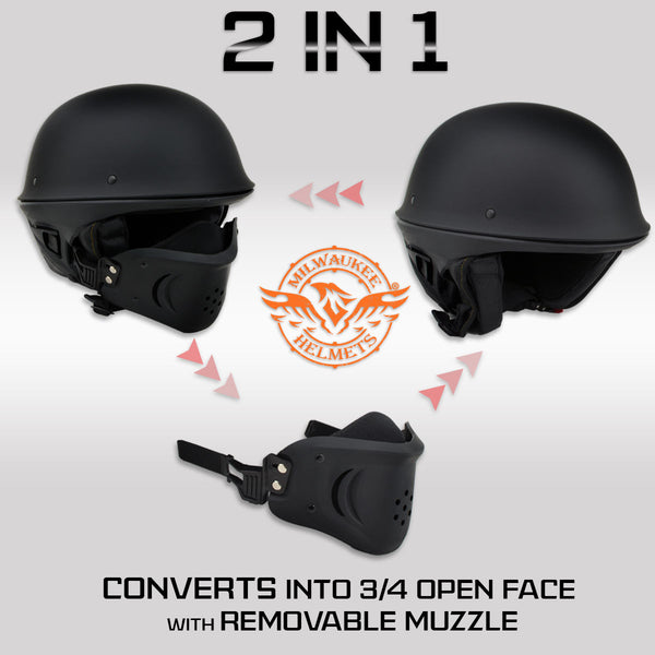 Milwaukee Helmets MPH9831DOT 'Rascal' 3/4 Open Face Gloss Black 2 in 1