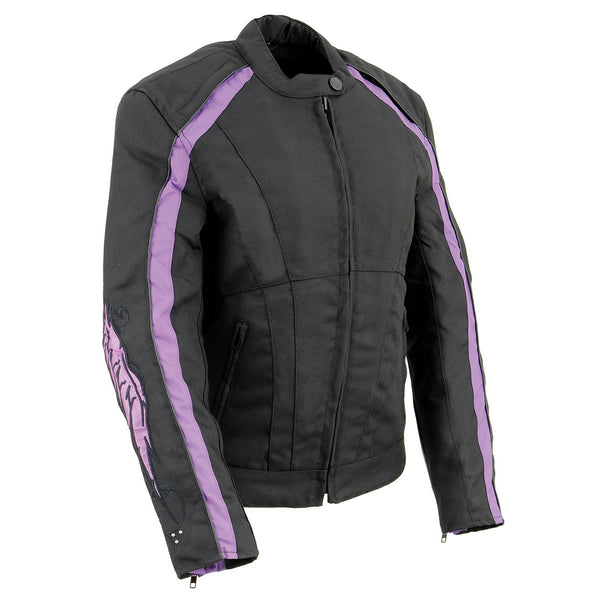 Milwaukee Leather MPL1954 Women's 'Studded Wings' Black and Purple Textile Moto Jacket