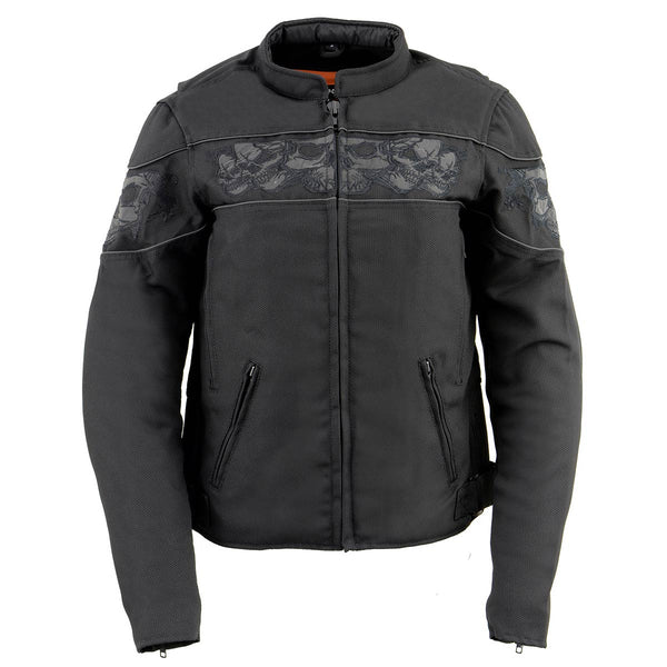 Milwaukee Leather MPL2730 Women's Black Crossover Textile Scooter Jacket with Reflective Skulls