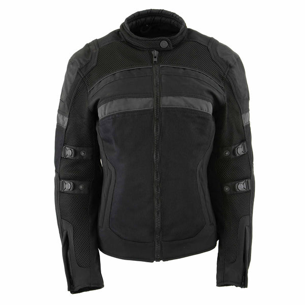 Milwaukee Leather MPL2775 Black Armored Textile Motorcycle Jacket for Women - All Season Jacket w/ Removable Liner