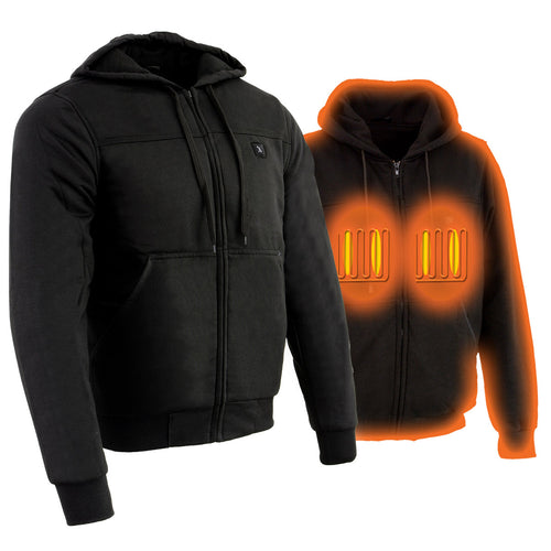 Nexgen Heat MPM1713SET12v Men's Black 'Heated' Front Zipper Hoodie Jacket for Outdoor Activities w/ Battery Pack