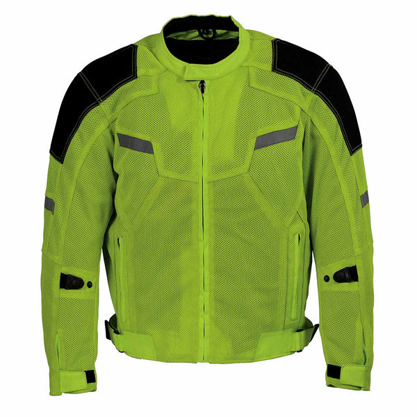Milwaukee Leather MPM1792 Men’s Black and Green High-Viz Motorcycle Jacket with Armor – High Visibility Armored Mesh Racing Jacket