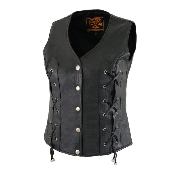 Milwaukee Leather SH1216 Ladies Black Leather Vest with Front Laces