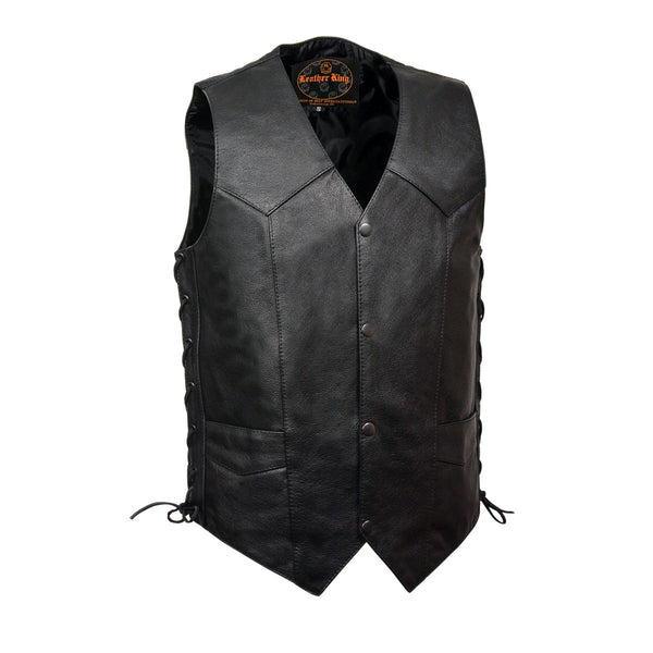 Milwaukee Leather SH1397 Men's Classic Black Leather Side Lace Vest