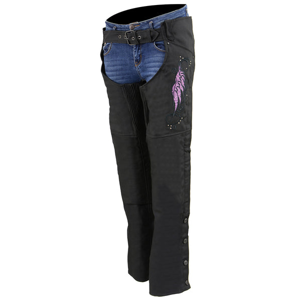 Milwaukee Leather SH1956 Women's 'Winged' Black and Purple Textile Chaps