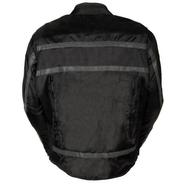 NexGen SH2095 Men's 'Racer' Black Textile Reflective Motorcycle Jacket