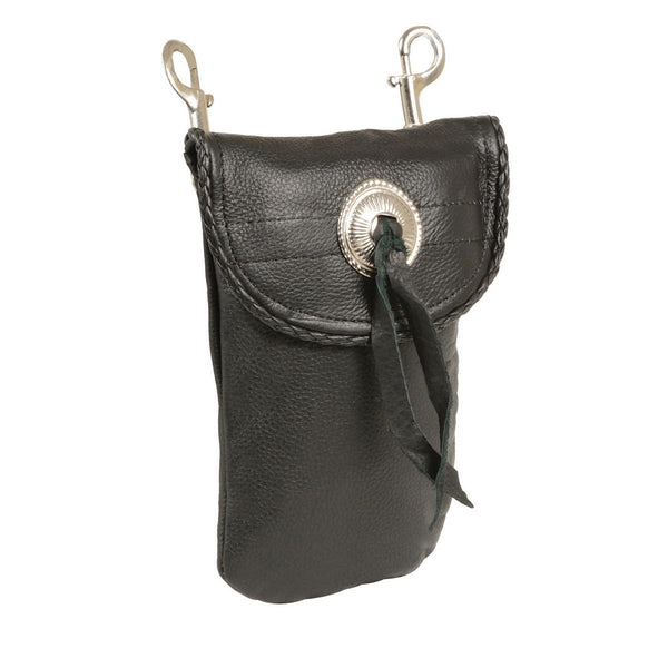 Milwaukee Leather SH506B Unisex Black Leather Braided Belt Bag with Concho