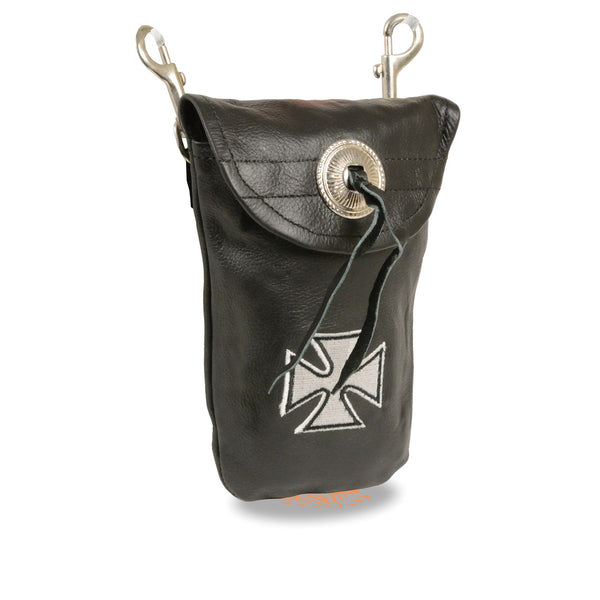 Milwaukee Leather SH506EC Unisex Black Leather Belt Bag with ‘Iron Cross’ Embroidery