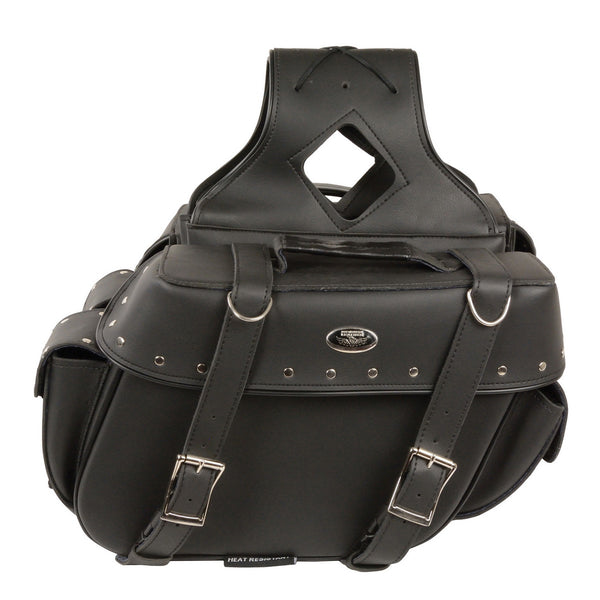 Milwaukee Leather SH57402ZB Black Medium Zip-Off PVC Throw Over Riveted Motorcycle Saddlebags
