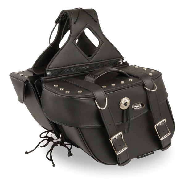 Milwaukee Leather SH629ZB Black Zip-Off PVC Motorcycle Throw Over Saddlebags with Rivets