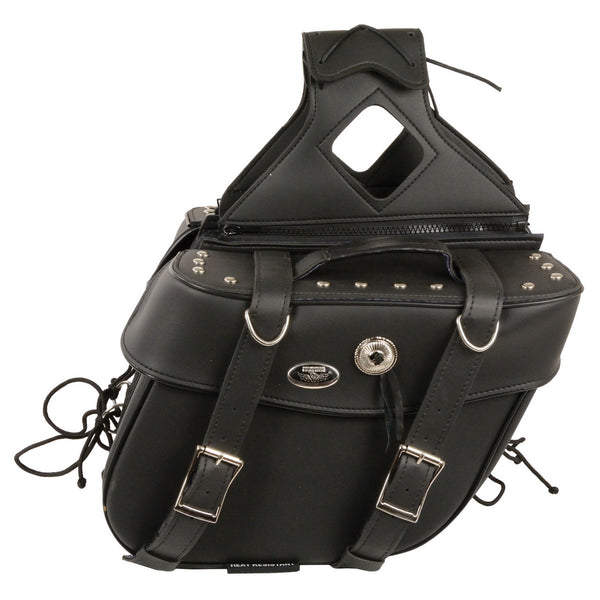 Milwaukee Leather SH629ZB Black Zip-Off PVC Motorcycle Throw Over Saddlebags with Rivets