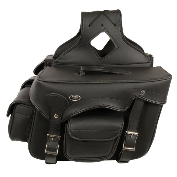 Milwaukee Performance SH666ZB Black PVC Double Front Pocket Throw Over Saddle Bag with Reflective Piping