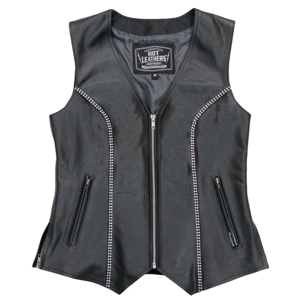 Hot Leathers VSL1016 Ladies 'Rhinestone' Black Leather MC Vest