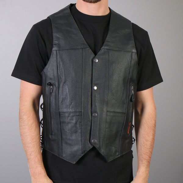 Hot Leathers VSM1034 Men's Black '10 Pocket' Cowhide Leather Vest