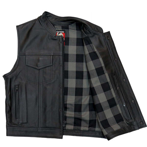 Hot Leathers VSM1059 Men's Black 'Flannel Grey' Conceal and Carry Leather Vest