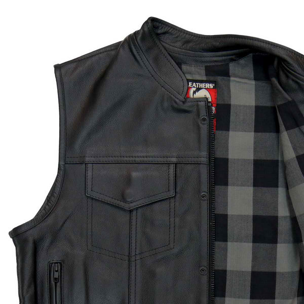 Hot Leathers VSM1059 Men's Black 'Flannel Grey' Conceal and Carry Leather Vest