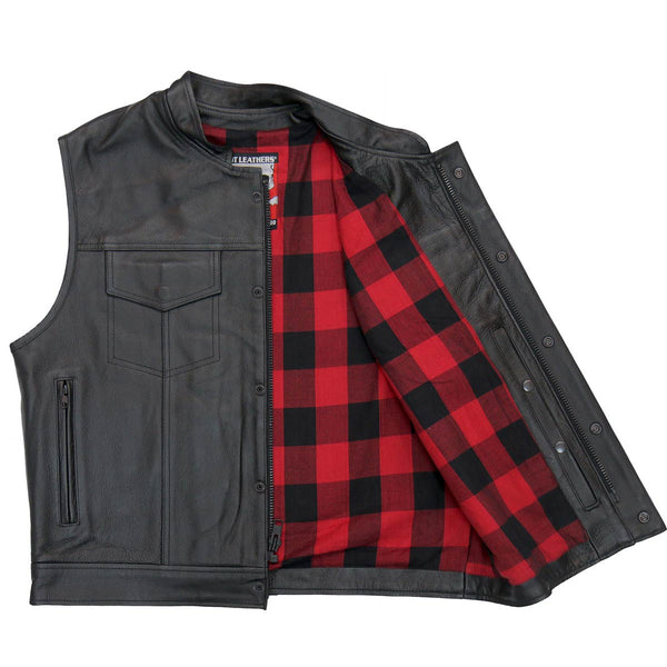 Hot Leathers VSM1060 Men's Black 'Flannel Red' Conceal and Carry Leather Vest