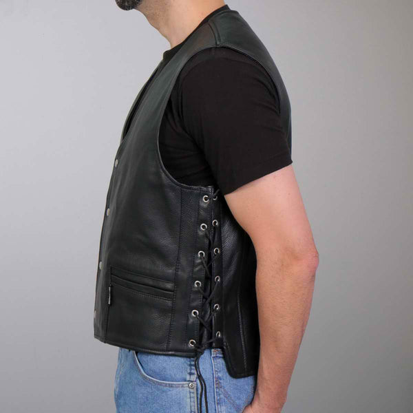 Hot Leathers VSM1062 Men's Black 'Lone Wolf' Conceal and Carry Side Lace Leather Vest