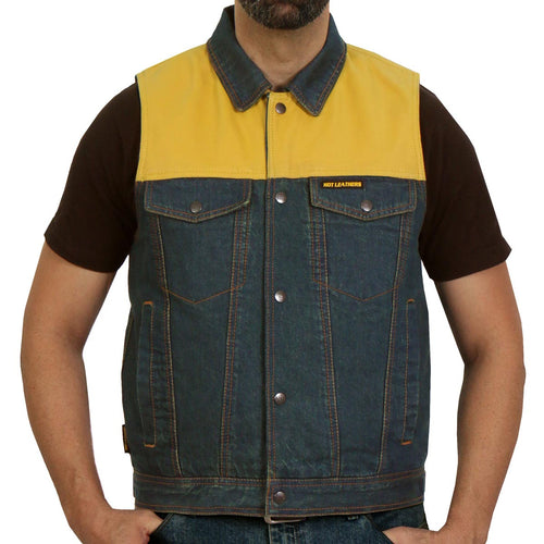 Hot Leathers VSM6103 Men's '2-Tone' Leather and Denim Club Style Biker Vest