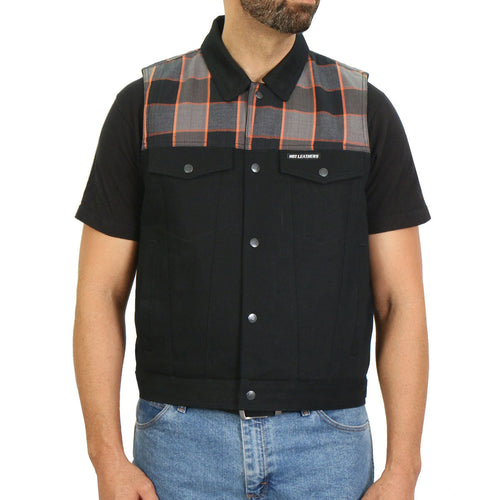 Hot Leathers VSM6204 Men's '2-Tone' Denim and Flannel Club Style Biker Vest