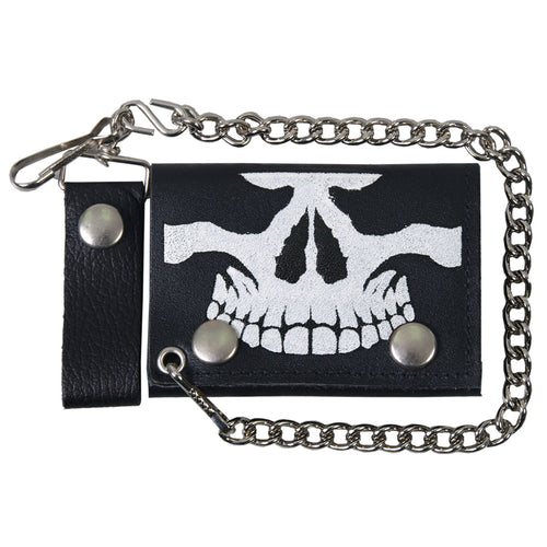 Hot Leathers WLB1010 Skull Black Leather Wallet with Chain