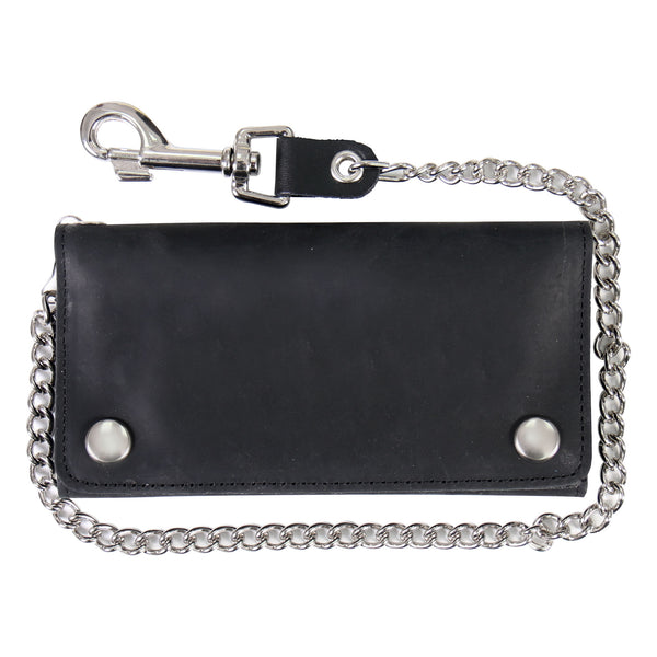 Hot Leathers WLC3102 Black Naked Leather Tri-Fold Wallet with Chain