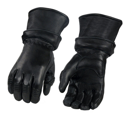 Xelement XG852 Men's Black Insulated Leather Deerskin Gauntlet Motorcycle Gloves