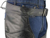 Men's XS432 Classic Black Thermal Lined Leather Motorcycle Chaps with Jean Style Pockets