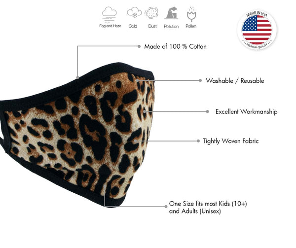 Xelement XS8005 (Multi-Pack) 'Leopard Print' USA Made 100 % Cotton Protective Face Mask